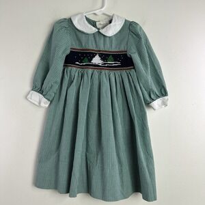Rosalina Collection | Dresses | Christmas Trees White Long Sleeve Smocked Bishop